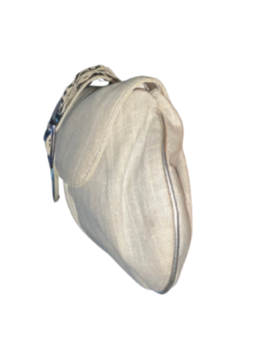White House Black Market Silver and Tan Linen Braided Buckle Evening Clutch - Picture 3 of 13